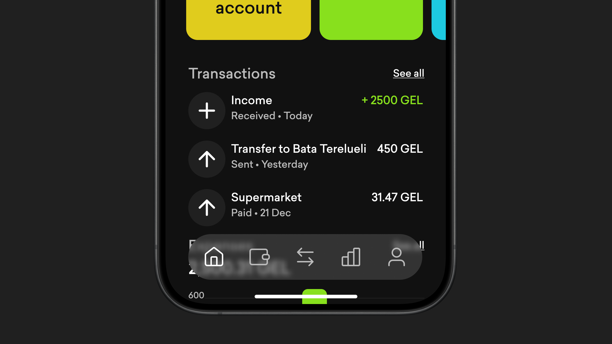 A screen of Bata Terelueli's mobile banking project
