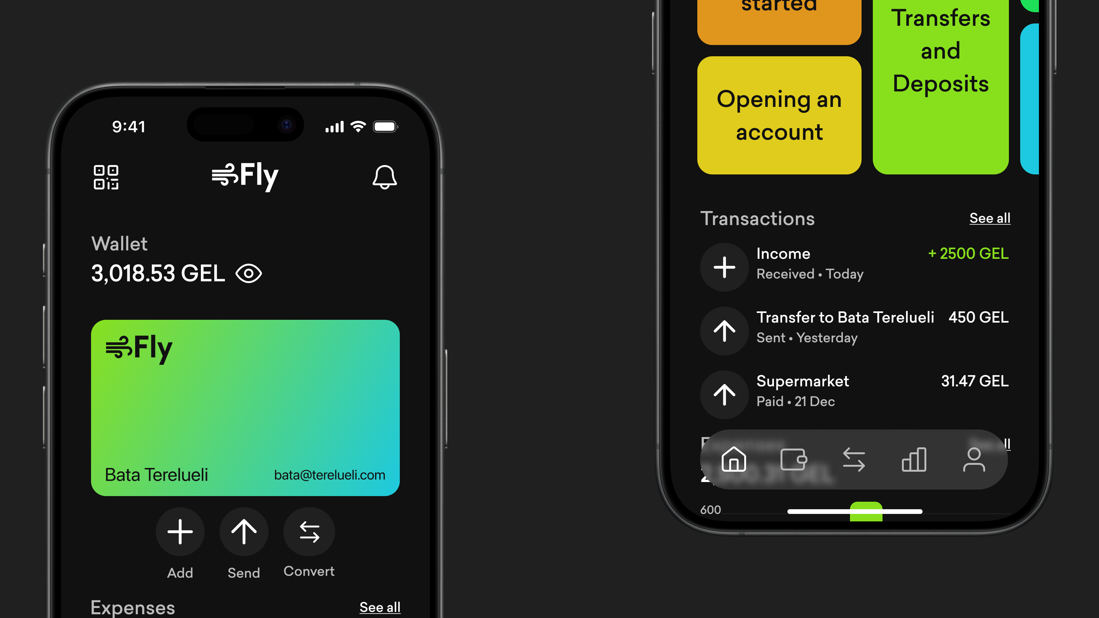 A screen of Bata Terelueli's mobile banking project