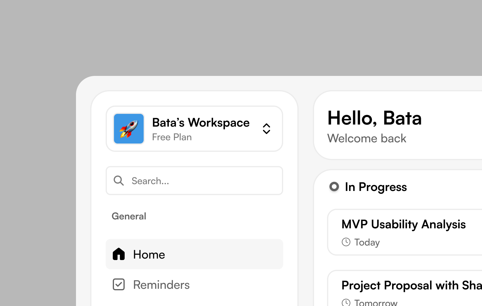 A screen of Bata Terelueli's task management project